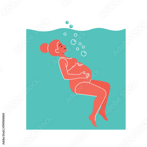 Simple illustration vector of pregnant woman illustration of pregnant woman relaxing in water with bubbles rising up