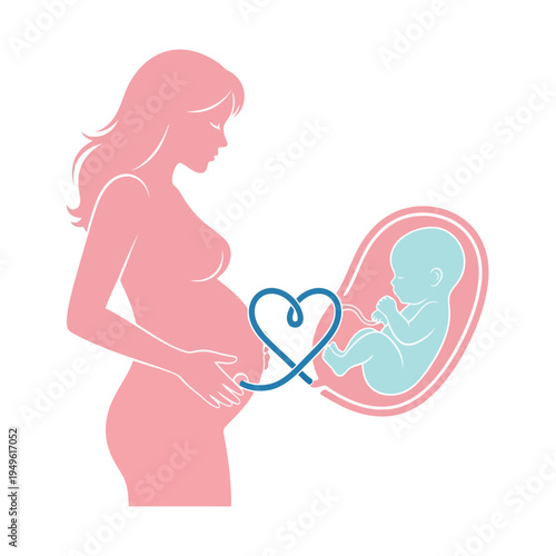 Simple illustration vector of pregnant woman illustration of pregnant woman with fetus and heart symbol