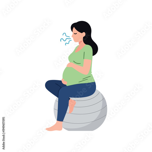 Simple illustration vector of pregnant woman illustration of pregnant woman sitting on exercise ball with nausea