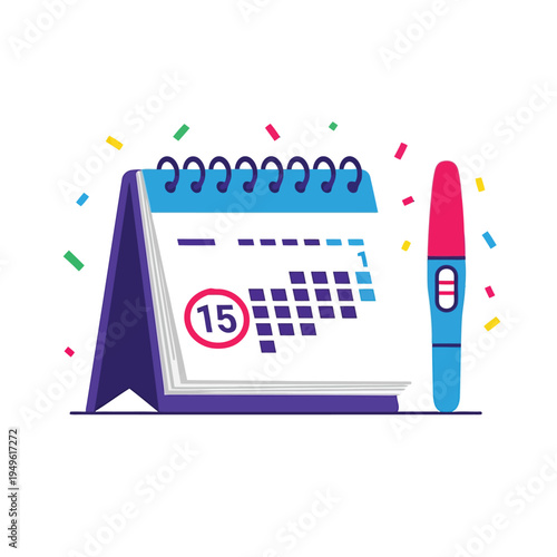 Simple illustration vector of pregnant woman illustration of colorful calendar and pregnancy test illustration for special day