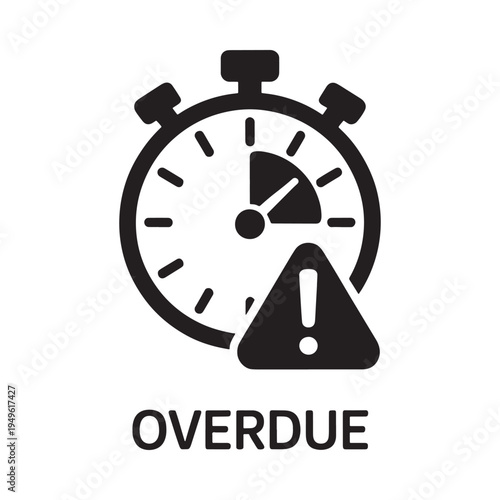 Stopwatch with warning sign indicating time is running out overdue