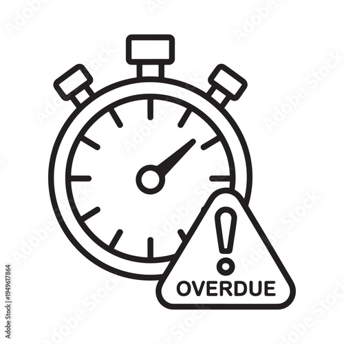Stopwatch with an overdue warning sign time running out concept