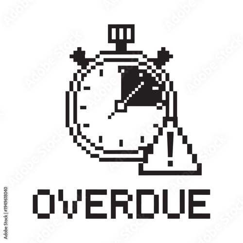 Pixelated stopwatch with an exclamation mark indicating time is overdue