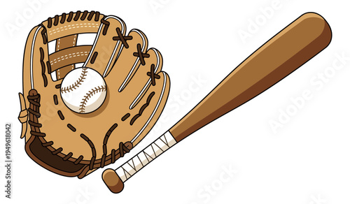 Baseball Glove and Bat Set for Sport and Recreation