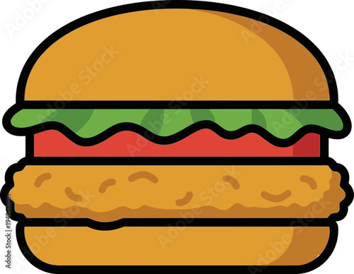 Delicious crispy chicken burger with fresh vegetables and condiments