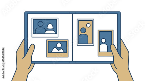 Digital Photo Sharing Concept with Hands Holding Tablet