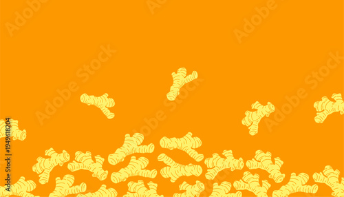 Doodle Ginger Pattern. Ginger Root Frame pattern. Hand Drawn Botanical Rhizome Illustration. Vintage Monochrome Spice Doodle. Repeating Culinary Ingredient Background. 