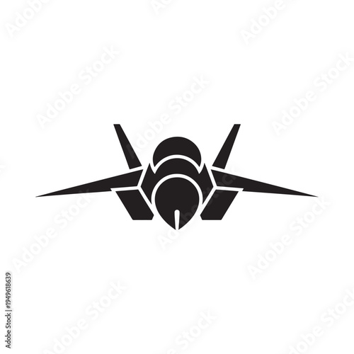 Silhouetted fighter jet facing forward minimalistic design on white background