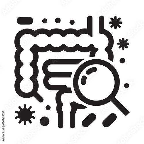 Illustration of the human intestine with a magnifying glass