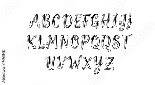 Casual Handwritten Brush Script Alphabet A-Z Uppercase Letters on Isolated White Background