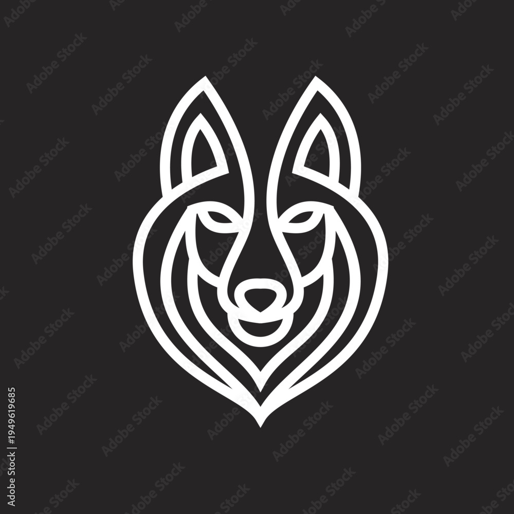 Fototapeta premium Minimalist Line Art Wolf Head Logo Design on Black Background