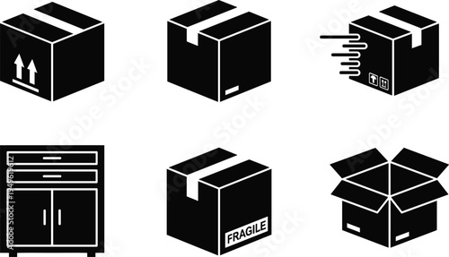 Collection of diverse black car silhouettes and automotive vehicle icons isolated on a white background, perfect for transportation design, web graphics, and modern minimalist interfaces.