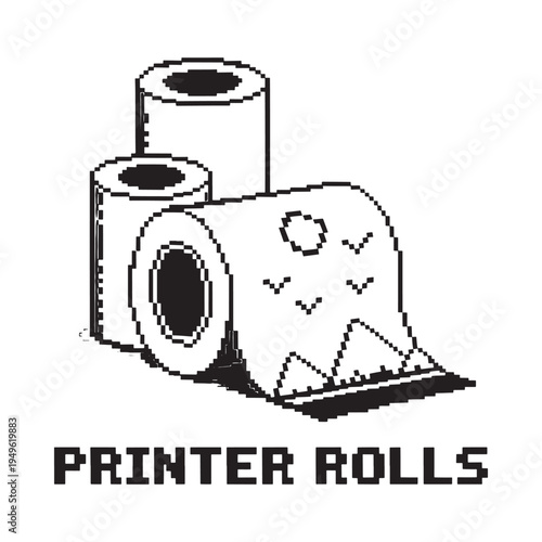 Simple illustration of printer rolls and a partially unrolled paper sheet