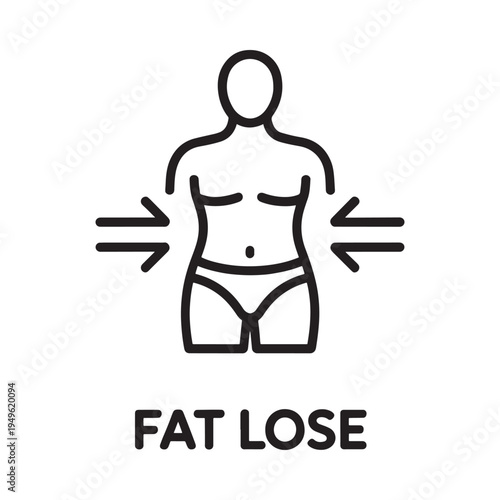 Simple line drawing illustrating weight loss and a shrinking physique