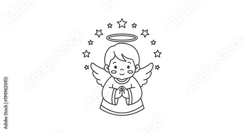 Cute Baby Angel with Halo Praying Happily, isolated white background