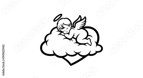 Peaceful Baby Angel Sleeping on Fluffy Cloud in White Background