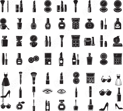 Collection of black and white makeup and fashion icons