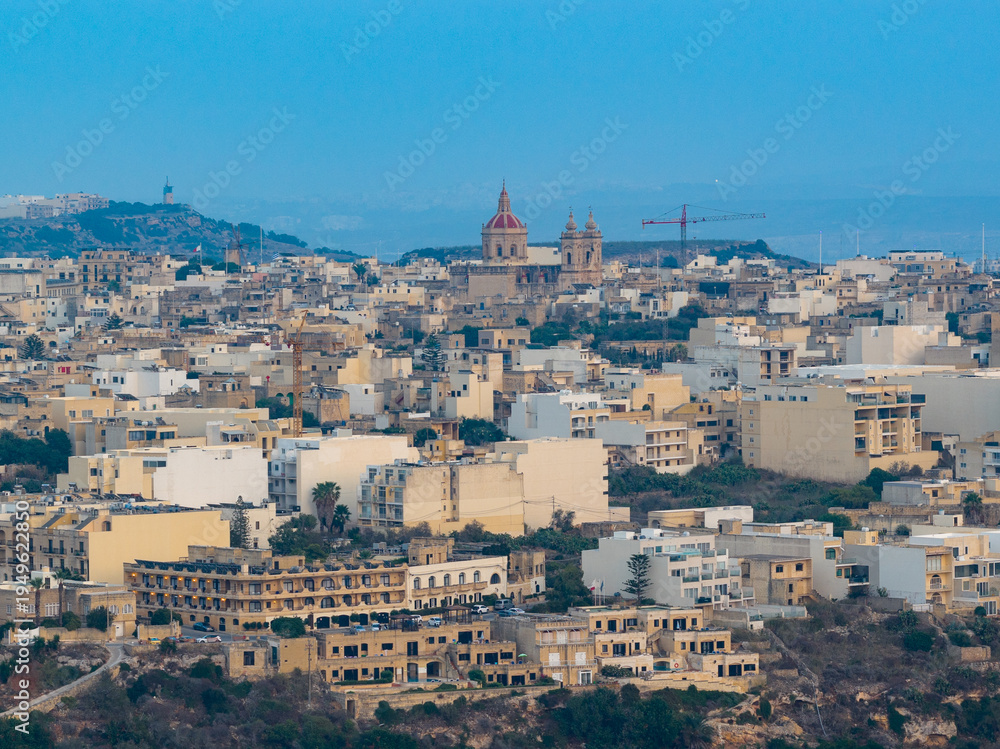 Fototapeta premium Aerial view of Xaghra townscape - Xaghra, Malta