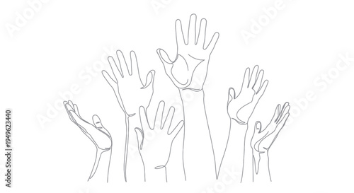Multiple hands raised in a gesture of participation or seeking attention.