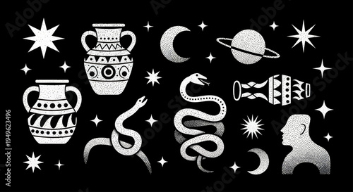 Mystical Celestial Symbols and Ancient Artifacts Collection.