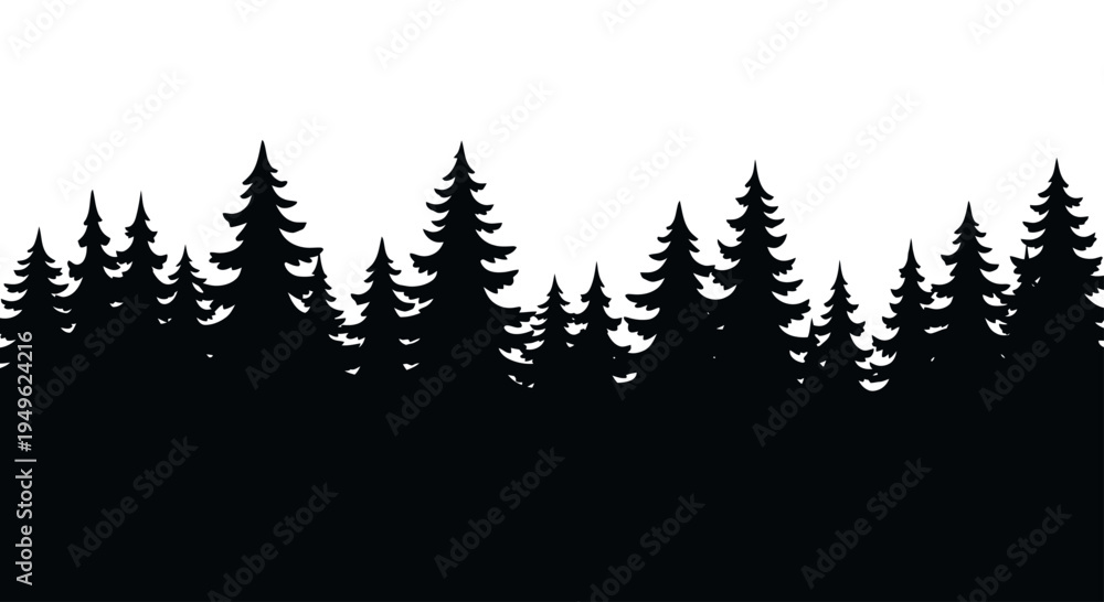 Obraz premium Seamless Silhouette of Pine Trees Forest Landscape Design.