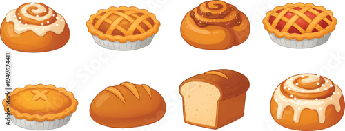 Vector Illustration Bakery and Baked Goods Icons Set