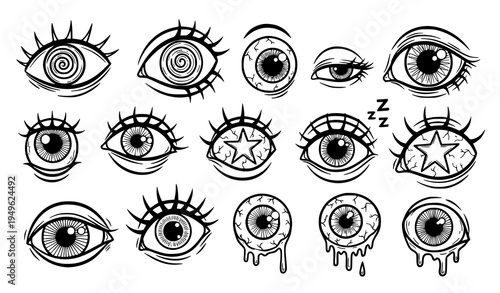 Abstract Cartoon Eye Doodle Collection Funny Hand Drawn Open Eyes Creative Vector Set