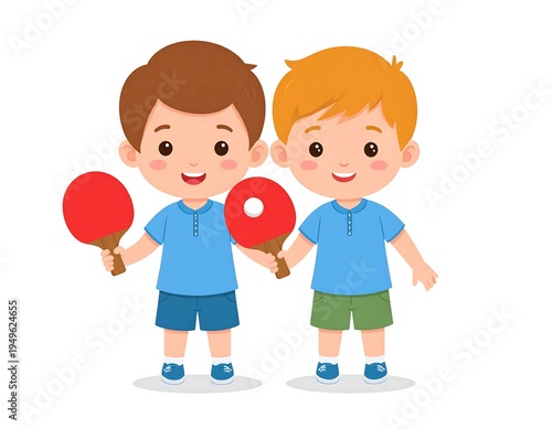 Obraz na płótnie Two boys playing table tennis together.