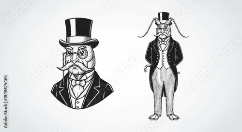 Vintage Animal Characters in Formal Attire.
