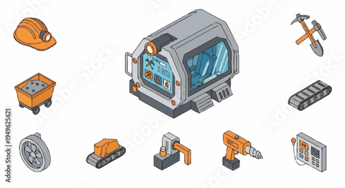 Isometric Industrial Mining Equipment and Structures Collection.