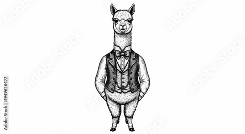 Elegant Alpaca Dressed in Formal Attire Standing Proudly.