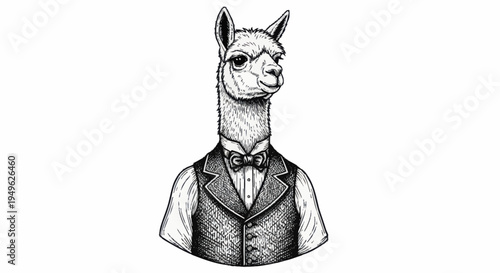 Elegant Alpaca Dressed in Formal Attire Illustration.