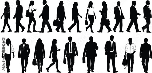 Business people walking silhouettes collection professional men and women office workers vector illustration set isolated on white background