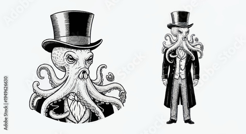 Mysterious Octopus Gentleman in Top Hat and Suit.
