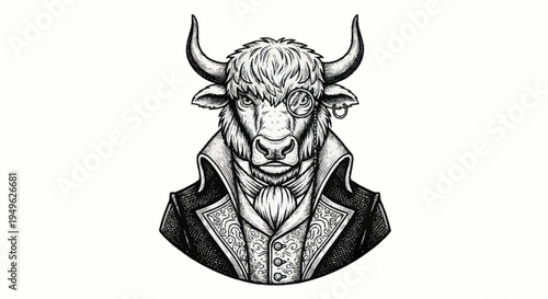 Sophisticated Bull Man Dressed in Formal Attire.