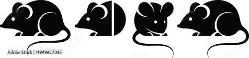 Mouse silhouettes collection black rodent animal icons with different poses rat vector set isolated wildlife illustration design bundle
