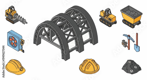 Construction Site Elements and Industrial Building Structure.