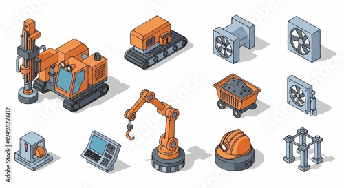 Isometric Industrial Equipment and Machinery Collection.