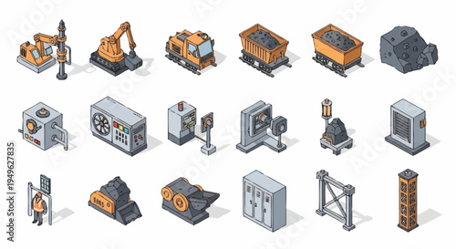Isometric Industrial Equipment and Machinery Collection.