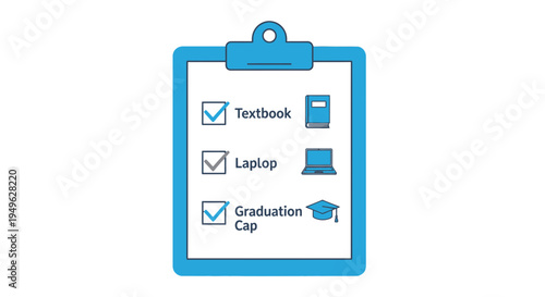 Clipboard with education icons checklist.