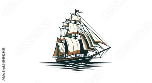 Sailing ship on water graphic