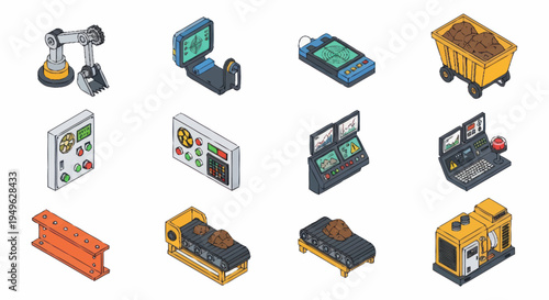 Industrial Equipment and Technology Icons Set.