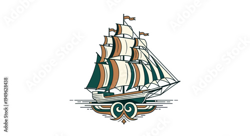 Sailing ship vector illustration on white