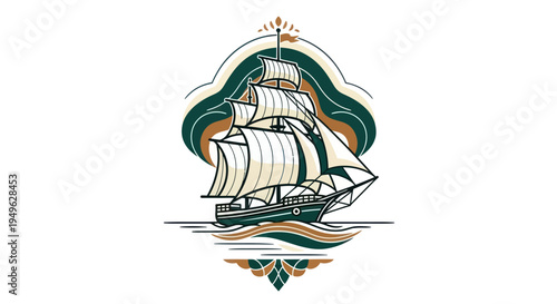 Sailing ship vector illustration on white