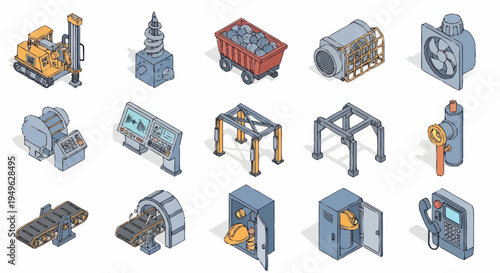 Isometric Industrial Equipment and Machinery Collection.