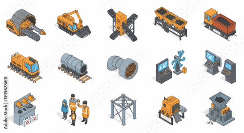 Collection of Industrial Equipment and Machinery Icons.
