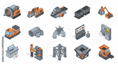 Isometric Industrial Equipment and Machinery Collection.
