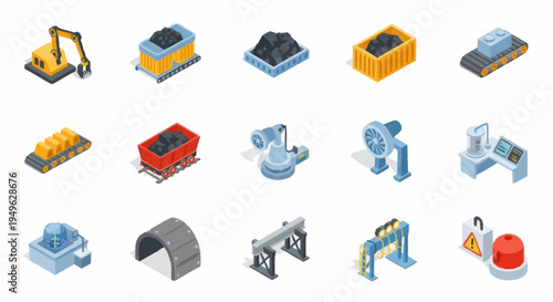 Industrial Equipment and Machinery Icons Set.