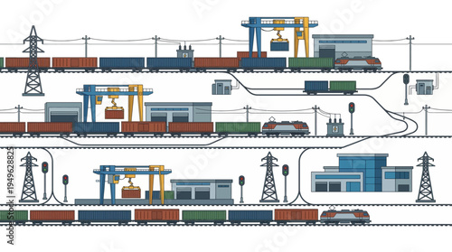 Industrial train yard with cargo trains.
