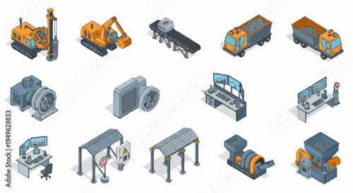Collection of Industrial Equipment and Machinery Icons.